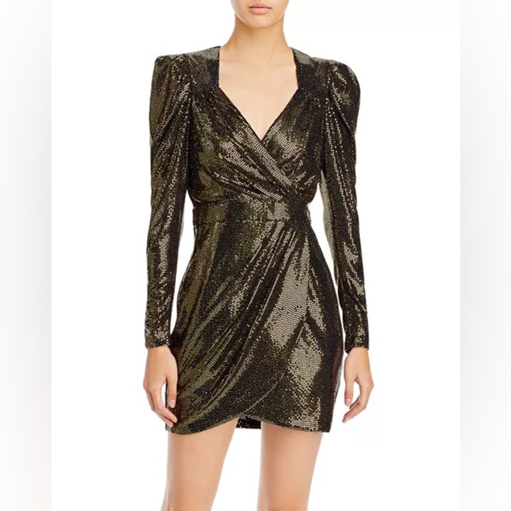 AQUA Sequin Puff Sleeve Dress